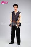 NHM1101 Dân Tộc H'Mông Nam Hoạ Tiết Thổ Cẩm Đen - Kem