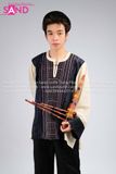 NHM1101 Dân Tộc H'Mông Nam Hoạ Tiết Thổ Cẩm Đen - Kem