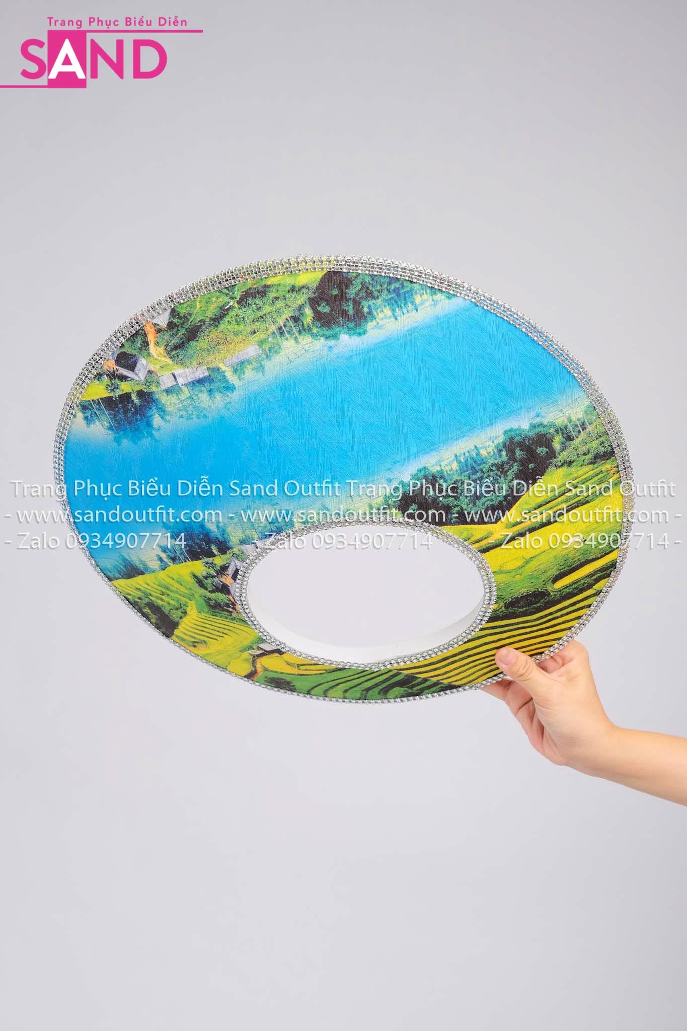DMA0811 Mấn Áo Dài - Hoạ Tiết Ruộng Bậc Thang Màu Trắng Loang Xanh