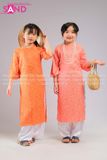 Áo Dài Gấm Trẻ Em Cổ Tròn - Màu Cam Sữa