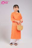 Áo Dài Gấm Trẻ Em Cổ Tròn - Màu Cam