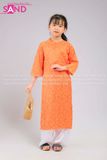 Áo Dài Gấm Trẻ Em Cổ Tròn - Màu Cam