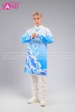 TAD0805 Áo Dài Nam Cách Tân Xanh Họa Tiết Chim Bồ Câu