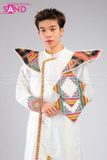 TAT0009 Áo Dài Thổ Cẩm Nam Thiết Kế Cầu Vai - Trắng
