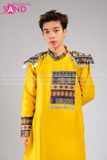 TAT0310 Áo Dài Thổ Cẩm Nam Thiết Kế Cầu Vai - Vàng