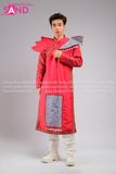 TAT0410 Áo Dài Thổ Cẩm Nam Thiết Kế Cầu Vai - Đỏ