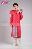 TAT0410 Áo Dài Thổ Cẩm Nam Thiết Kế Cầu Vai - Đỏ