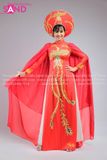 Áo Dài Thiết Kế Tay Voan Lơi Hoạ Tiết Chim Phụng - Màu Đỏ ( KÈM MẤN )