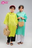 Áo Dài Gấm Trẻ Em Cổ Tròn - Màu Xanh Lá