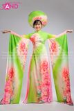 Áo Dài Trình Diễn Tay Lơi Hoạ Tiết Hoa Hồng - Màu Xanh Lá ( KÈM MẤN )