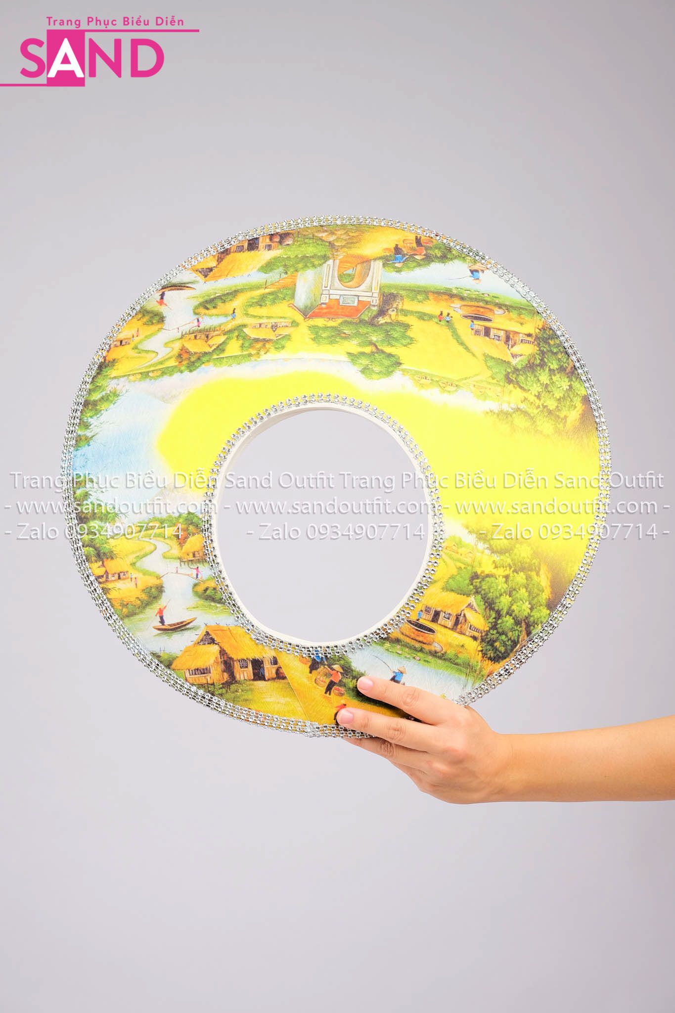 DMA0316 Mấn Áo Dài Thiết Kế Tay Voan Xoè Hoạ Tiết Đồng Quê