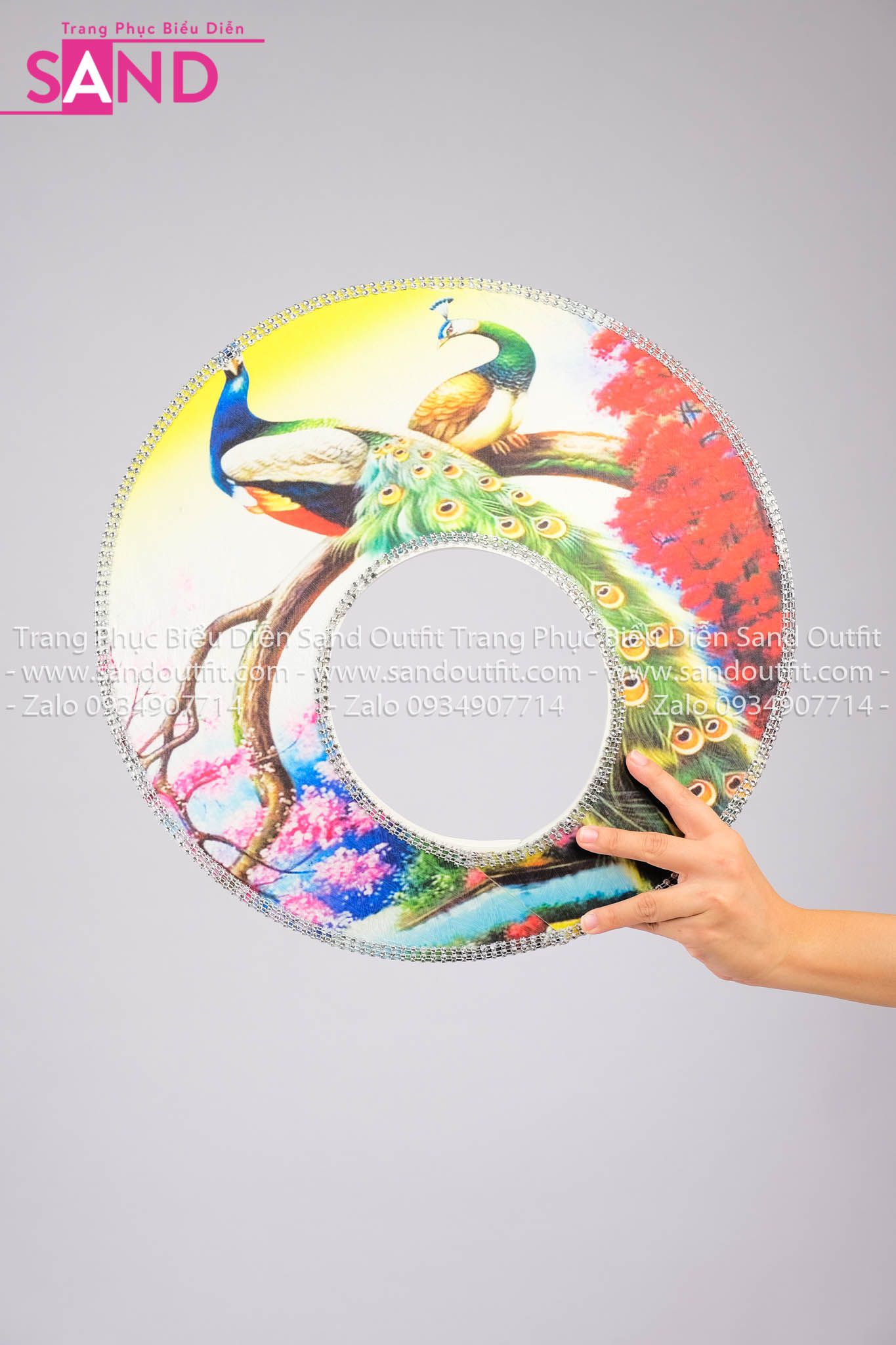 DMA0010 Mấn Áo Dài Thiết Kế Tay Voan Xoè Hoạ Tiết Chim Công Hoa