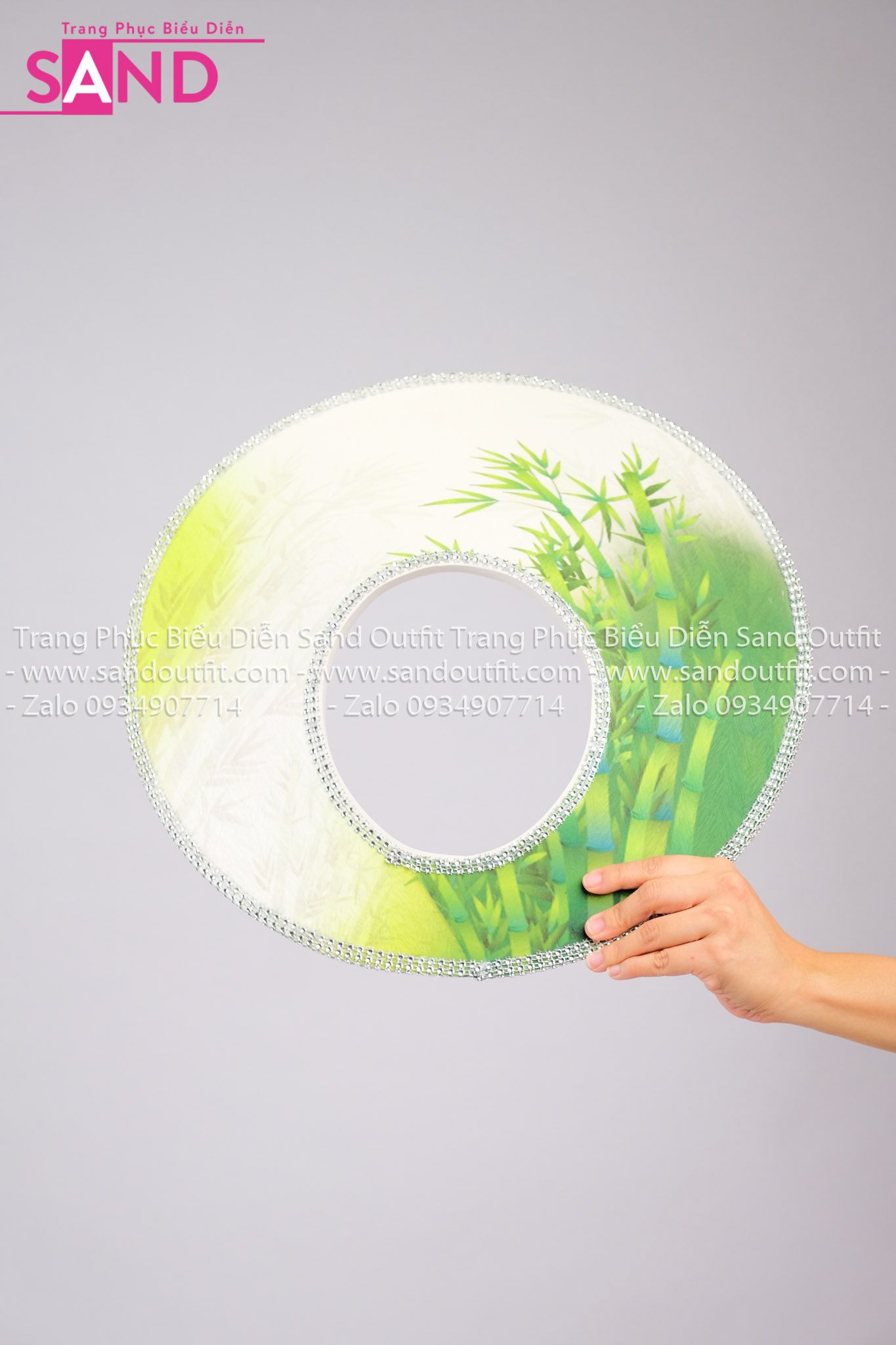 DMA0014 Mấn Áo Dài Thiết Kế Tay Voan Xoè Hoạ Tiết Tre Xanh