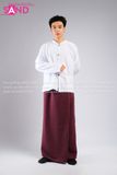 TNY0402 Trang Phục Hoá Trang Myanmar Trắng Đỏ Trơn - Nam