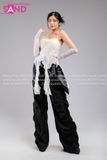 Outfit Phối Sẵn - (Quần Chun Đen phối Áo 2 Dây Cúp Ngực Tua Rua Trắng)