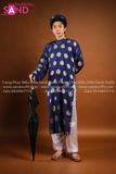 TAB1401 Áo Dài Gấm Thọ Đồng Tiền Nam Xanh Đen ( The )