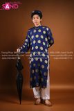 TAB1401 Áo Dài Gấm Thọ Đồng Tiền Nam Xanh Đen ( The )