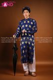 TAB1401 Áo Dài Gấm Thọ Đồng Tiền Nam Xanh Đen ( The )