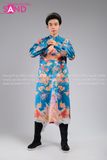 TCB0805 Áo Tay Chẽn Nam Vải Taffta In Mãng Bào Màu Xanh