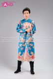 TCB0805 Áo Tay Chẽn Nam Vải Taffta In Mãng Bào Màu Xanh