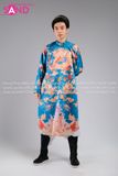 TCB0805 Áo Tay Chẽn Nam Vải Taffta In Mãng Bào Màu Xanh