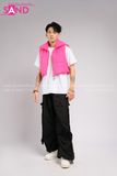 Outfit Phối Sẵn - (HQN0101 Quần Dài Đen Nắp Túi Hộp Ngang Phối Dây phối Gile Phao Hồng)