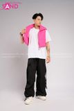 Outfit Phối Sẵn - (HQN0101 Quần Dài Đen Nắp Túi Hộp Ngang Phối Dây phối Gile Phao Hồng)