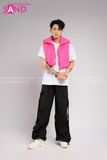 Outfit Phối Sẵn - (HQN0101 Quần Dài Đen Nắp Túi Hộp Ngang Phối Dây phối Gile Phao Hồng)