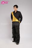 Outfit Phối Sẵn - (HQN0101 Quần Dài Đen Nắp Túi Hộp Ngang Phối Dây phối Đai Kim Sa Vàng)