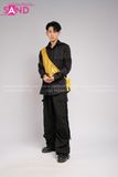 Outfit Phối Sẵn - (HQN0101 Quần Dài Đen Nắp Túi Hộp Ngang Phối Dây phối Đai Kim Sa Vàng)