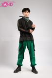 Outfit Phối Sẵn - (Quần Jogger Túi Hộp Xanh Lá Phối Áo Dài Tay Lưới)