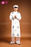 TCB0006 Áo Ngũ Thân Cổ Phục Việt Màu Trắng Hoạ Tiết Xanh Dương - Nam