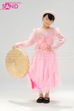 KYK0503 Set Tứ Thân Yếm Kim Sa Hồng Phối Khoác Tơ Sống Hồng Quần Váy Hồng (kèm vấn)