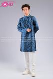 TAD1403 Áo Dài Nam Gấm Hoa Ly Vân Nổi - Xanh Dương