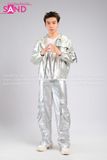 Outfit Phối Sẵn - ( AK311003 Áo Khoác Bomber Da Bóng Ánh Bạc phối HQD0203 Quần Suông Túi Hộp Bạc Form Cứng)