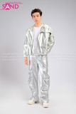 Outfit Phối Sẵn - ( AK311003 Áo Khoác Bomber Da Bóng Ánh Bạc phối HQD0203 Quần Suông Túi Hộp Bạc Form Cứng)