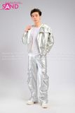 Outfit Phối Sẵn - ( AK311003 Áo Khoác Bomber Da Bóng Ánh Bạc phối HQD0203 Quần Suông Túi Hộp Bạc Form Cứng)