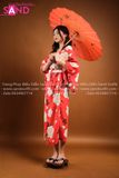 TNN0402 Set Kimono Đỏ Họa Tiết Trắng (đai nơ rời)