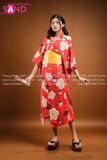 TNN0402 Set Kimono Đỏ Họa Tiết Trắng (đai nơ rời)