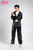 Outfit Phối Sẵn - (Quần Jogger Da Bóng Form Rộng phối Khoác Da Bóng Hoodie Đen)