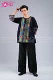 NHM0120 Trang Phục Dân Tộc H'Mông Thổ Cẩm Hoạ Tiết Sọc Xanh Lá - Nam