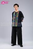 NHM0120 Trang Phục Dân Tộc H'Mông Thổ Cẩm Hoạ Tiết Sọc Xanh Lá - Nam
