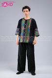 NHM0120 Trang Phục Dân Tộc H'Mông Thổ Cẩm Hoạ Tiết Sọc Xanh Lá - Nam