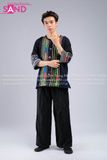 NHM0120 Trang Phục Dân Tộc H'Mông Thổ Cẩm Hoạ Tiết Sọc Xanh Lá - Nam