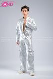Outfit Phối Sẵn - (Áo Khoác Bạc Túi Khóa Kéo Form Cứng phối Quần Bạc Suông Túi Hộp Form Cứng)