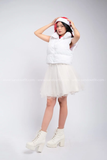 Outfit Phối Sẵn - (Chân Váy Xòe Trắng phối Áo Phao Gile Trắng)