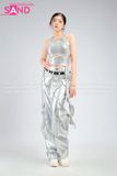 Outfit Phối Sẵn - (Áo Kim Sa Tua Rua Bạc phối Quần Suông Túi Hộp Bạc Form Cứng)