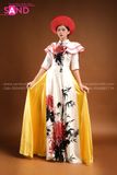 TAE0006 Áo Dài Thiết Kế Hoạ Tiết Hoa Đỏ - Màu Trắng ( KÈM MẤN )