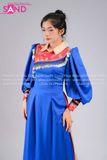 TAT0807 Áo Dài Thiết Kế Thổ Cẩm Dân Tộc Nữ - Màu Xanh Dương