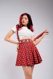 Outfit Phối Sẵn - (Chân Váy Caro Đỏ Dây phối Áo Croptop Móc Trắng)